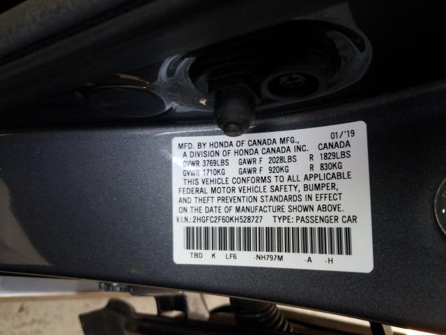 Photo 9 VIN: 2HGFC2F60KH528727 - HONDA CIVIC LX 