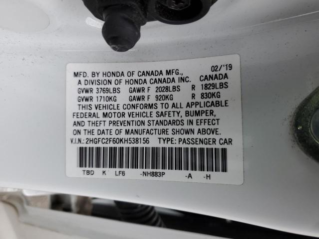 Photo 11 VIN: 2HGFC2F60KH538156 - HONDA CIVIC 