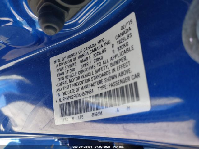 Photo 8 VIN: 2HGFC2F60KH539484 - HONDA CIVIC 