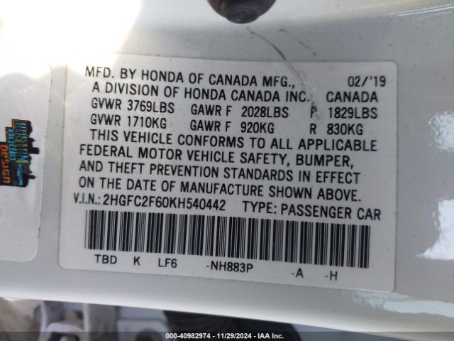 Photo 8 VIN: 2HGFC2F60KH540442 - HONDA CIVIC 