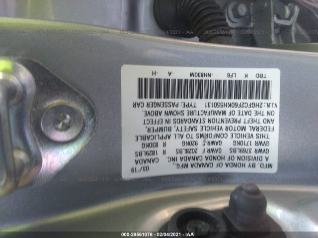 Photo 8 VIN: 2HGFC2F60KH550131 - HONDA CIVIC SEDAN 