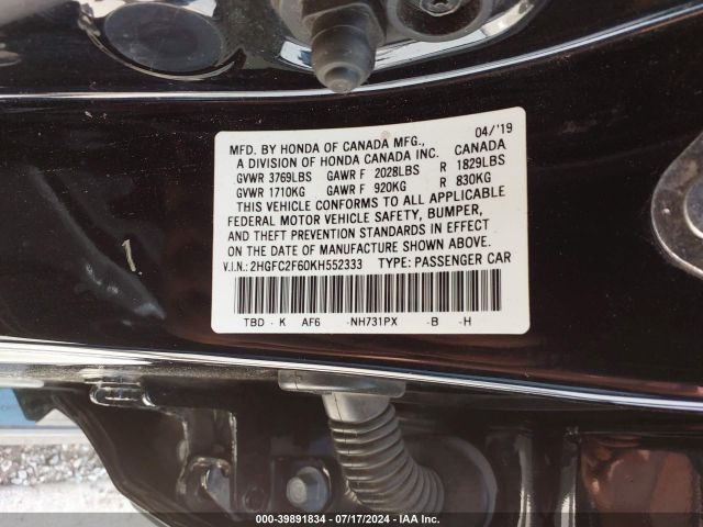 Photo 8 VIN: 2HGFC2F60KH552333 - HONDA CIVIC 