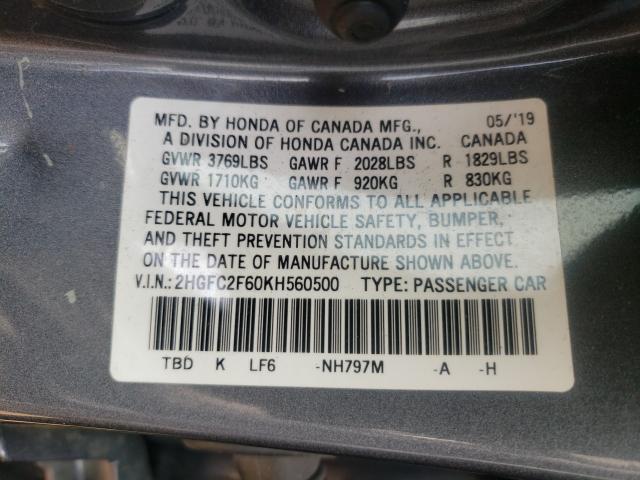 Photo 9 VIN: 2HGFC2F60KH560500 - HONDA CIVIC LX 