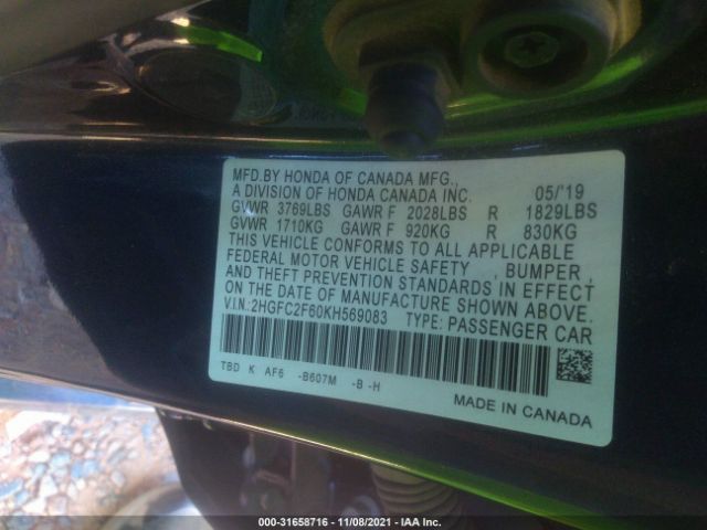 Photo 8 VIN: 2HGFC2F60KH569083 - HONDA CIVIC SEDAN 