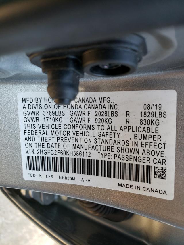 Photo 9 VIN: 2HGFC2F60KH586112 - HONDA CIVIC LX 