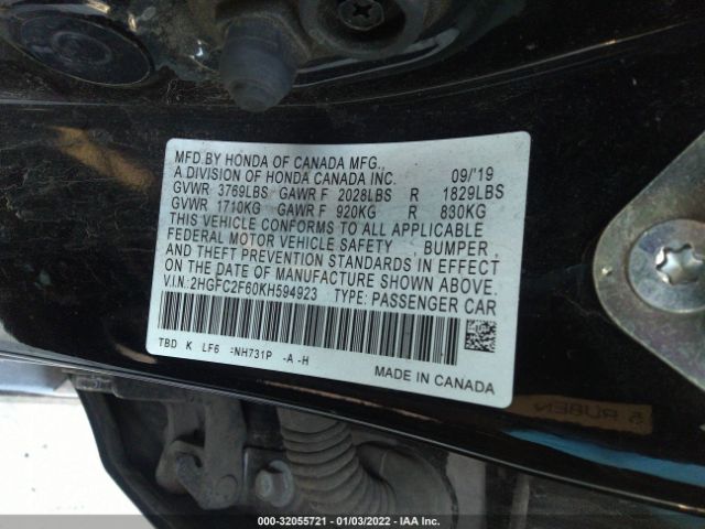 Photo 8 VIN: 2HGFC2F60KH594923 - HONDA CIVIC SEDAN 