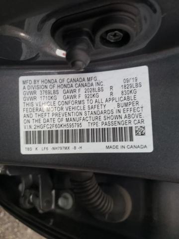 Photo 9 VIN: 2HGFC2F60KH595795 - HONDA CIVIC LX 