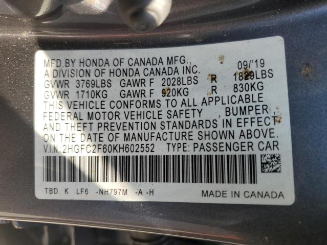 Photo 11 VIN: 2HGFC2F60KH602552 - HONDA CIVIC LX 