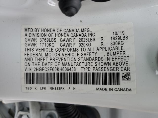 Photo 11 VIN: 2HGFC2F60KH606438 - HONDA CIVIC LX 