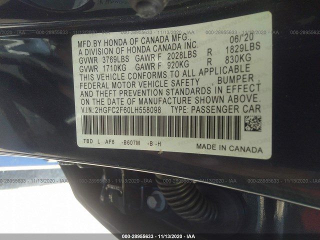 Photo 8 VIN: 2HGFC2F60LH558098 - HONDA CIVIC SEDAN 