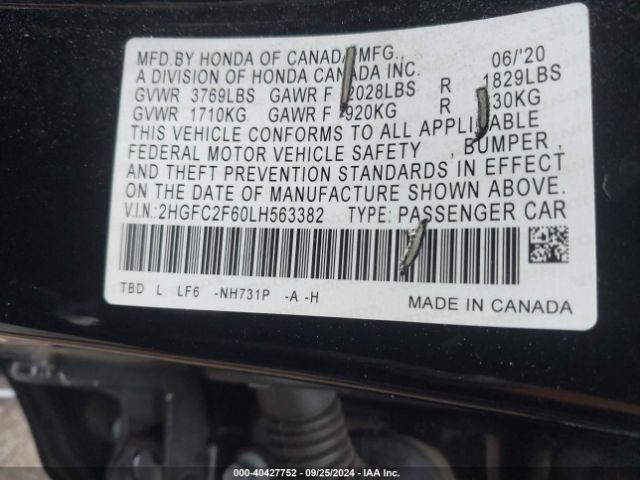 Photo 8 VIN: 2HGFC2F60LH563382 - HONDA CIVIC 