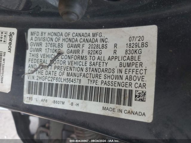 Photo 8 VIN: 2HGFC2F60LH564578 - HONDA CIVIC 