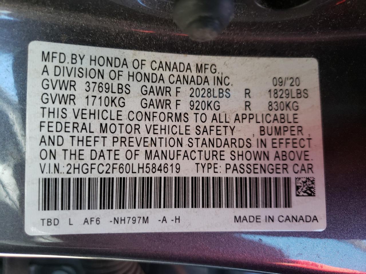 Photo 11 VIN: 2HGFC2F60LH584619 - HONDA CIVIC 