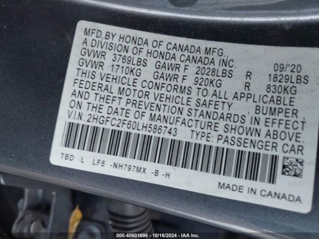 Photo 8 VIN: 2HGFC2F60LH586743 - HONDA CIVIC 