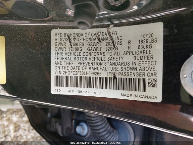 Photo 8 VIN: 2HGFC2F60LH599265 - HONDA CIVIC 