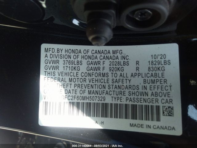 Photo 8 VIN: 2HGFC2F60MH507329 - HONDA CIVIC SEDAN 