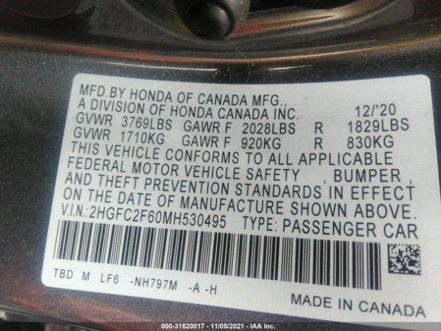 Photo 8 VIN: 2HGFC2F60MH530495 - HONDA CIVIC SEDAN 