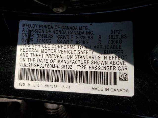 Photo 12 VIN: 2HGFC2F60MH538192 - HONDA CIVIC LX 