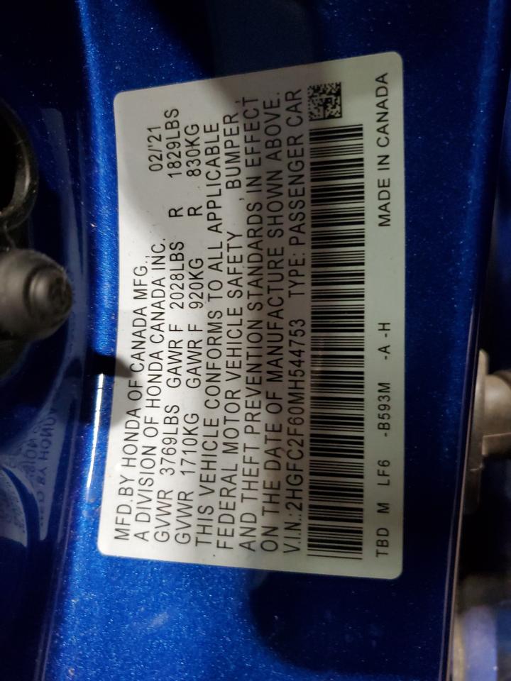 Photo 12 VIN: 2HGFC2F60MH544753 - HONDA CIVIC 