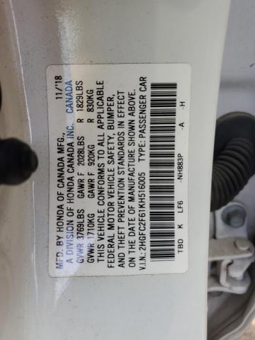 Photo 11 VIN: 2HGFC2F61KH516005 - HONDA CIVIC LX 