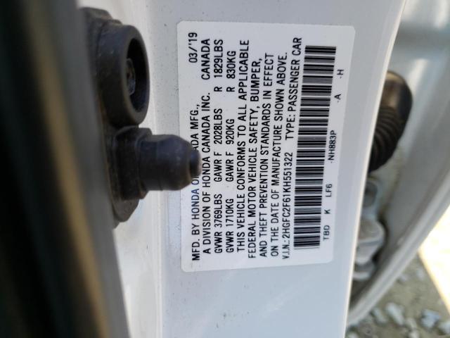 Photo 9 VIN: 2HGFC2F61KH551322 - HONDA CIVIC LX 