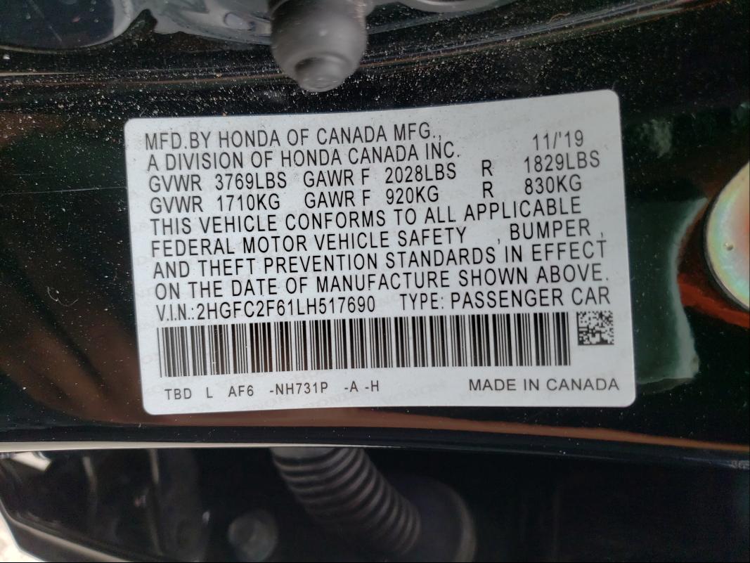 Photo 9 VIN: 2HGFC2F61LH517690 - HONDA CIVIC LX 