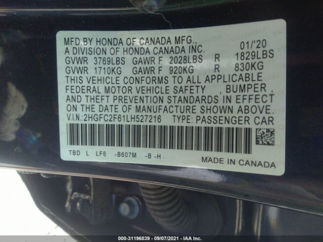 Photo 8 VIN: 2HGFC2F61LH527216 - HONDA CIVIC SEDAN 