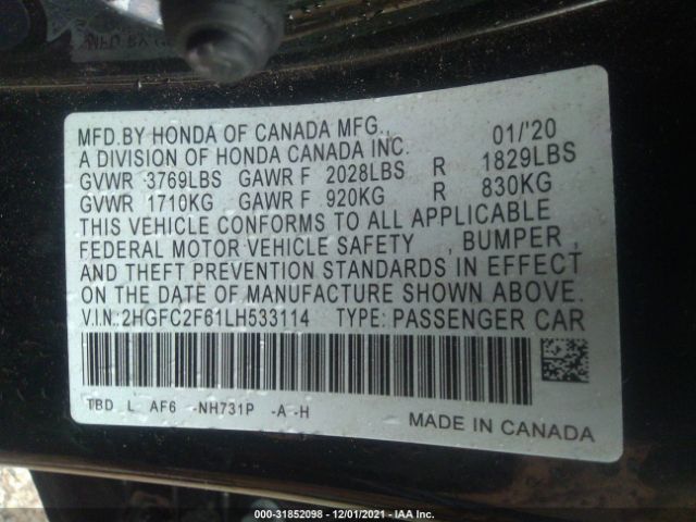 Photo 8 VIN: 2HGFC2F61LH533114 - HONDA CIVIC SEDAN 