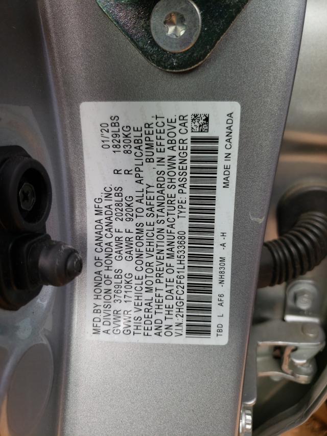 Photo 9 VIN: 2HGFC2F61LH533680 - HONDA CIVIC LX 