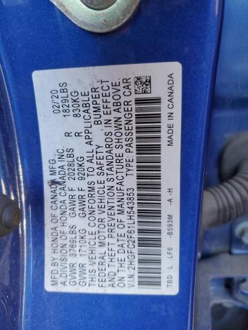 Photo 9 VIN: 2HGFC2F61LH543853 - HONDA CIVIC LX 