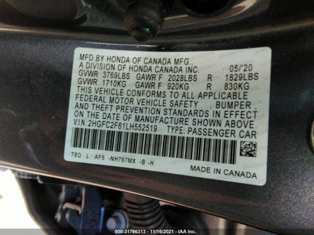 Photo 8 VIN: 2HGFC2F61LH552519 - HONDA CIVIC SEDAN 