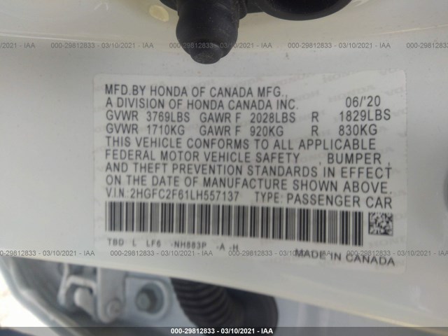 Photo 8 VIN: 2HGFC2F61LH557137 - HONDA CIVIC SEDAN 