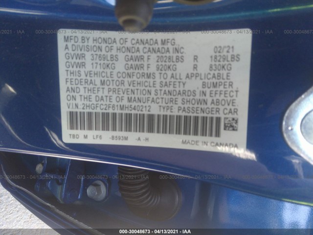 Photo 8 VIN: 2HGFC2F61MH540212 - HONDA CIVIC SEDAN 