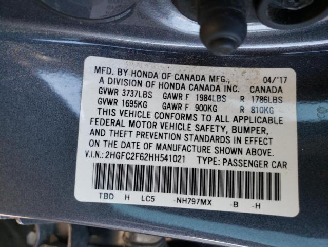 Photo 9 VIN: 2HGFC2F62HH541021 - HONDA CIVIC LX 