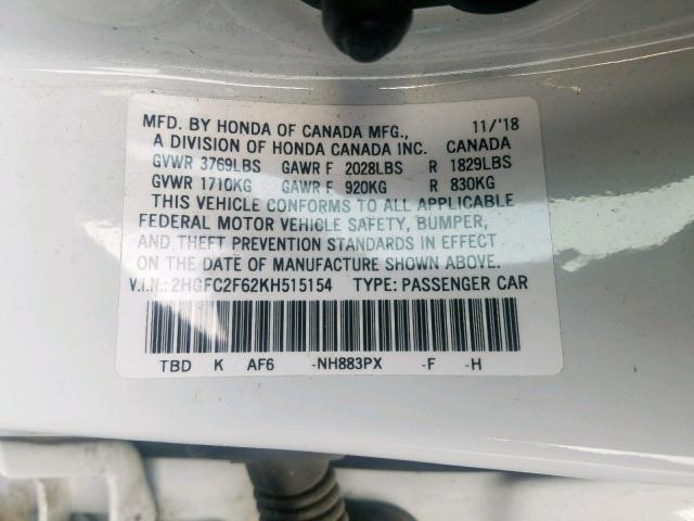 Photo 9 VIN: 2HGFC2F62KH515154 - HONDA CIVIC LX 