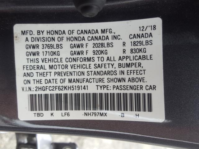 Photo 9 VIN: 2HGFC2F62KH519141 - HONDA CIVIC LX 