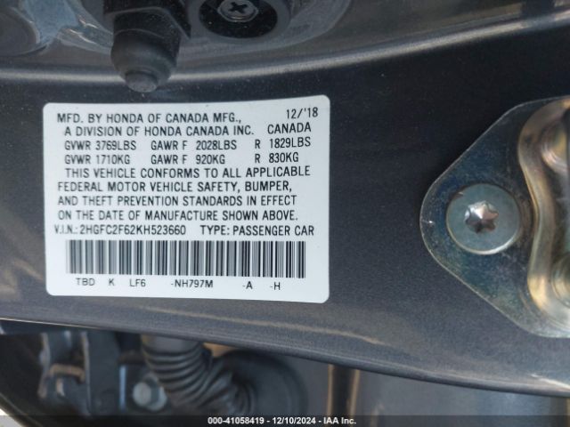 Photo 8 VIN: 2HGFC2F62KH523660 - HONDA CIVIC 