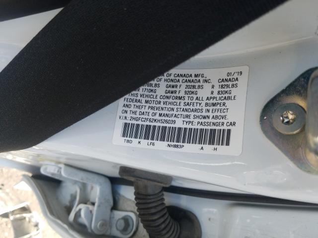 Photo 9 VIN: 2HGFC2F62KH526039 - HONDA CIVIC LX 