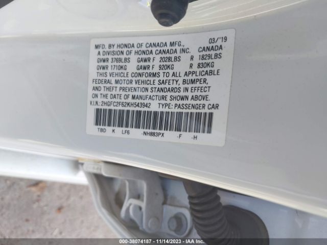 Photo 8 VIN: 2HGFC2F62KH543942 - HONDA CIVIC 