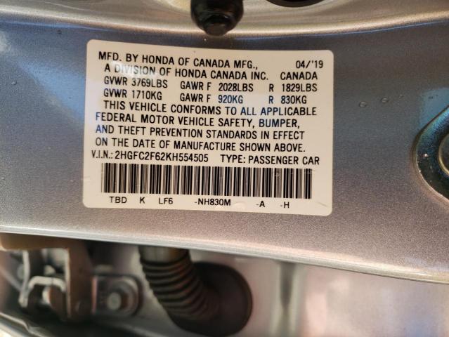 Photo 11 VIN: 2HGFC2F62KH554505 - HONDA CIVIC LX 