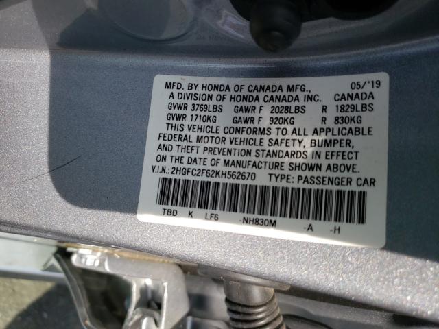 Photo 9 VIN: 2HGFC2F62KH562670 - HONDA CIVIC LX 