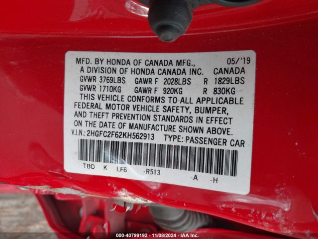 Photo 8 VIN: 2HGFC2F62KH562913 - HONDA CIVIC 