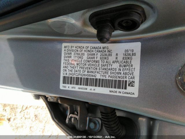 Photo 8 VIN: 2HGFC2F62KH569442 - HONDA CIVIC SEDAN 