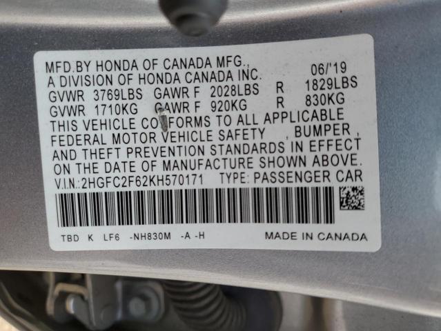 Photo 11 VIN: 2HGFC2F62KH570171 - HONDA CIVIC 