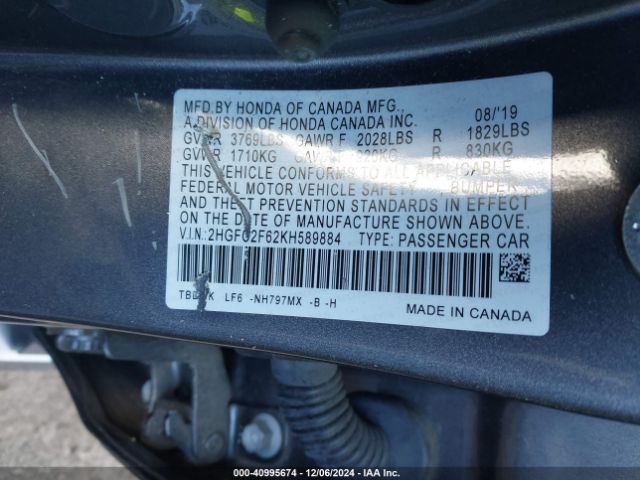 Photo 8 VIN: 2HGFC2F62KH589884 - HONDA CIVIC 