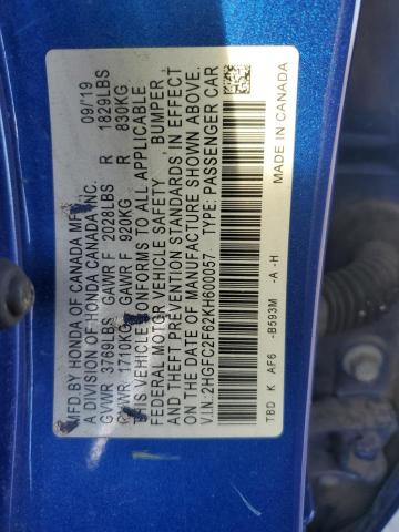 Photo 11 VIN: 2HGFC2F62KH600057 - HONDA CIVIC LX 