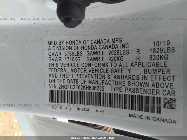 Photo 8 VIN: 2HGFC2F62KH606232 - HONDA CIVIC SEDAN 