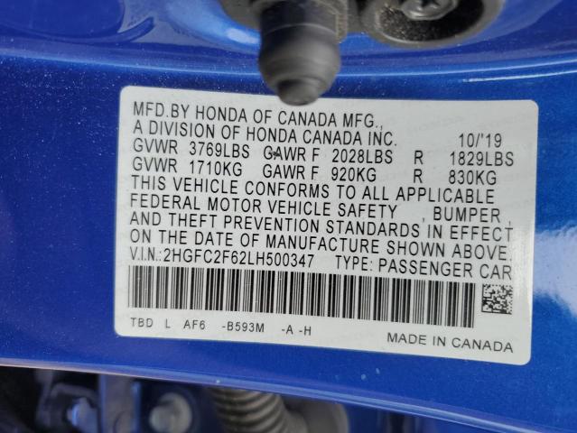 Photo 11 VIN: 2HGFC2F62LH500347 - HONDA CIVIC 