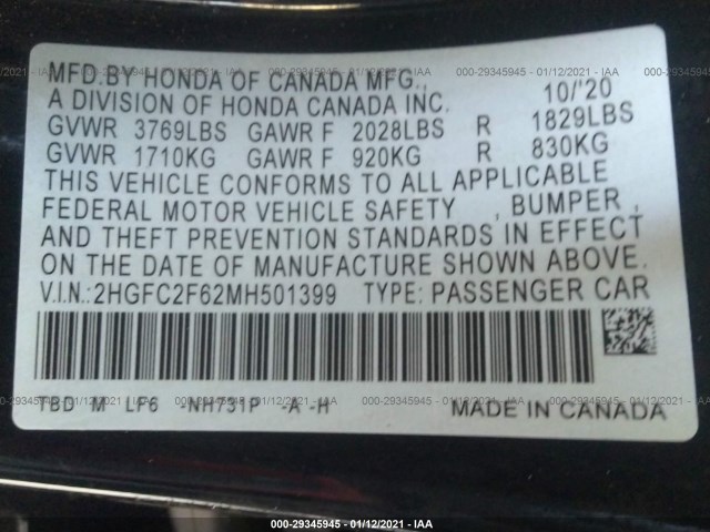 Photo 8 VIN: 2HGFC2F62MH501399 - HONDA . 