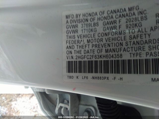 Photo 8 VIN: 2HGFC2F63K8604358 - HONDA CIVIC SEDAN 